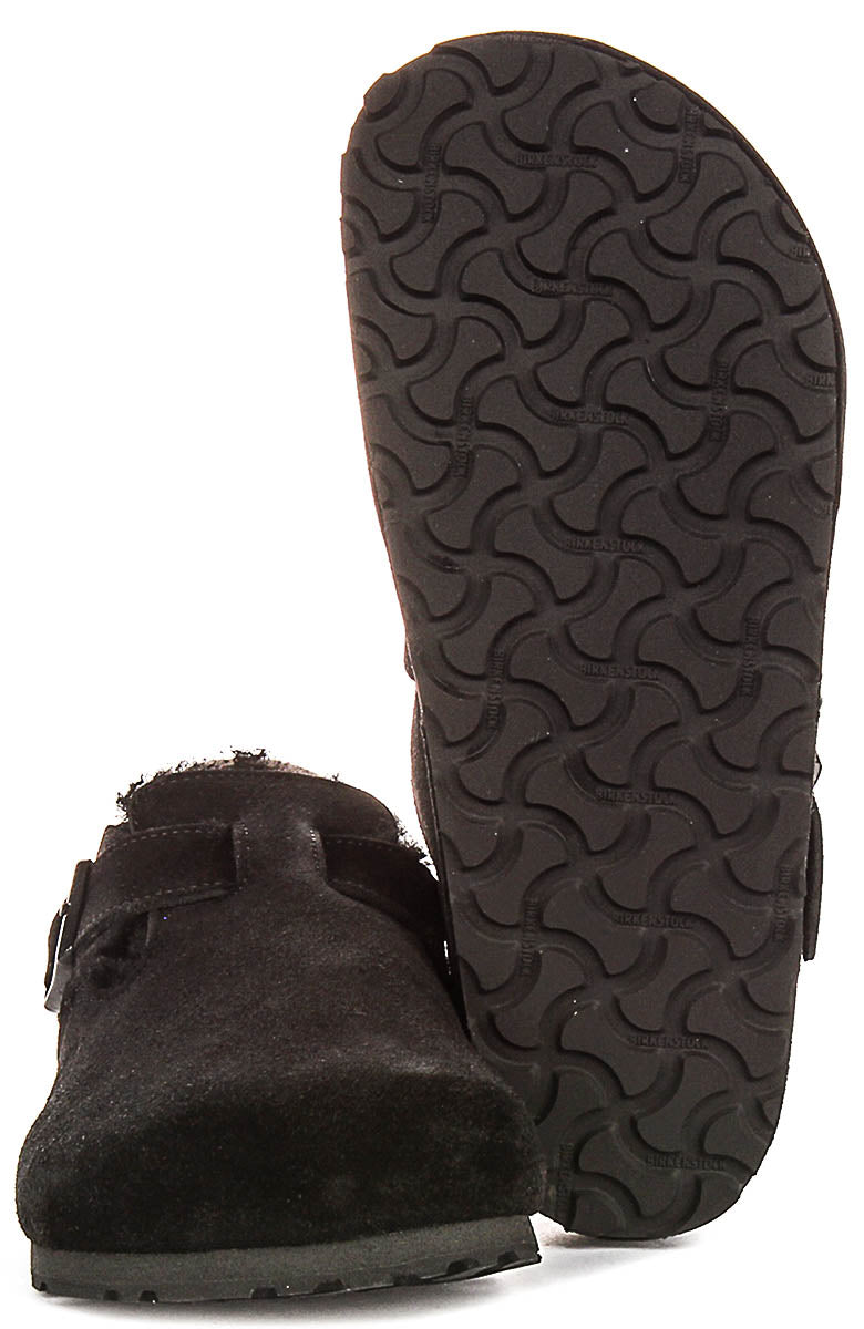 Zoccoli Birkenstock London | Pelle scamosciata nera con fodera in shearling da donna - calzata regolare