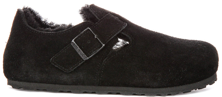 Zoccoli Birkenstock London | Pelle scamosciata nera con fodera in shearling da uomo e donna - calzata stretta