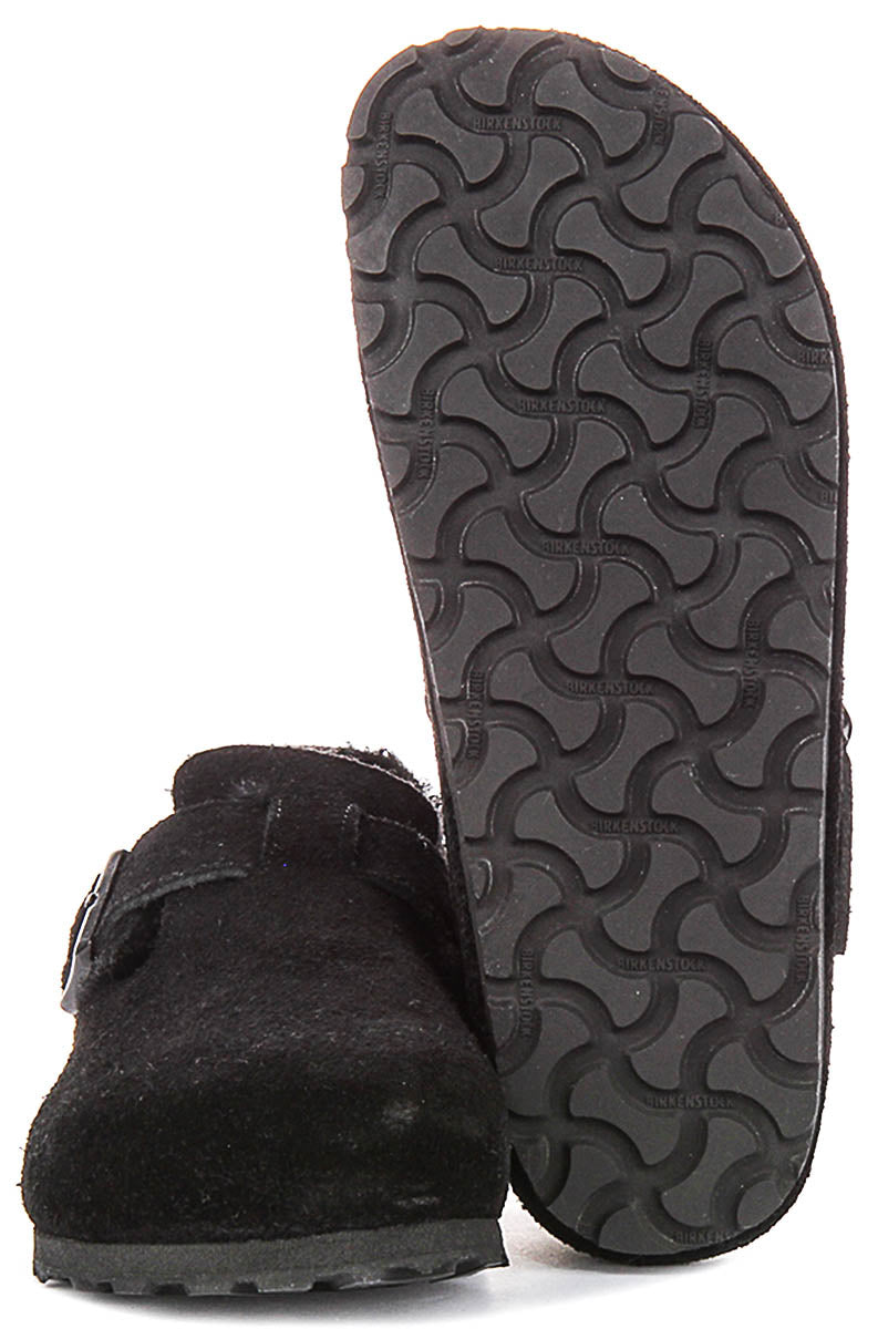 Zoccoli Birkenstock London | Pelle scamosciata nera con fodera in shearling da uomo e donna - calzata stretta