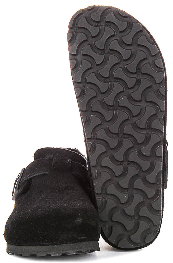 Zoccoli Birkenstock London | Pelle scamosciata nera con fodera in shearling da uomo e donna - calzata stretta