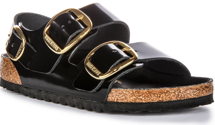 Sandalias Birkenstock Milano | cuero con acabado charol negro para mujer