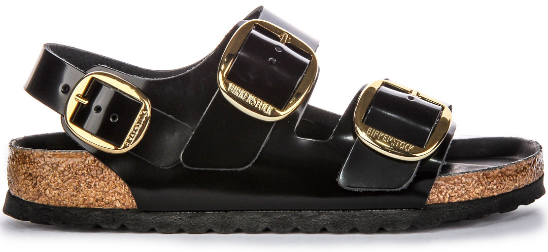 Sandalias Birkenstock Milano | cuero con acabado charol negro para mujer