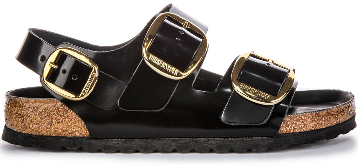 Sandalias Birkenstock Milano | cuero con acabado charol negro para mujer