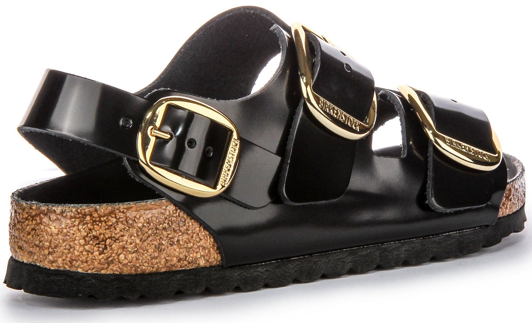 Sandalias Birkenstock Milano | cuero con acabado charol negro para mujer