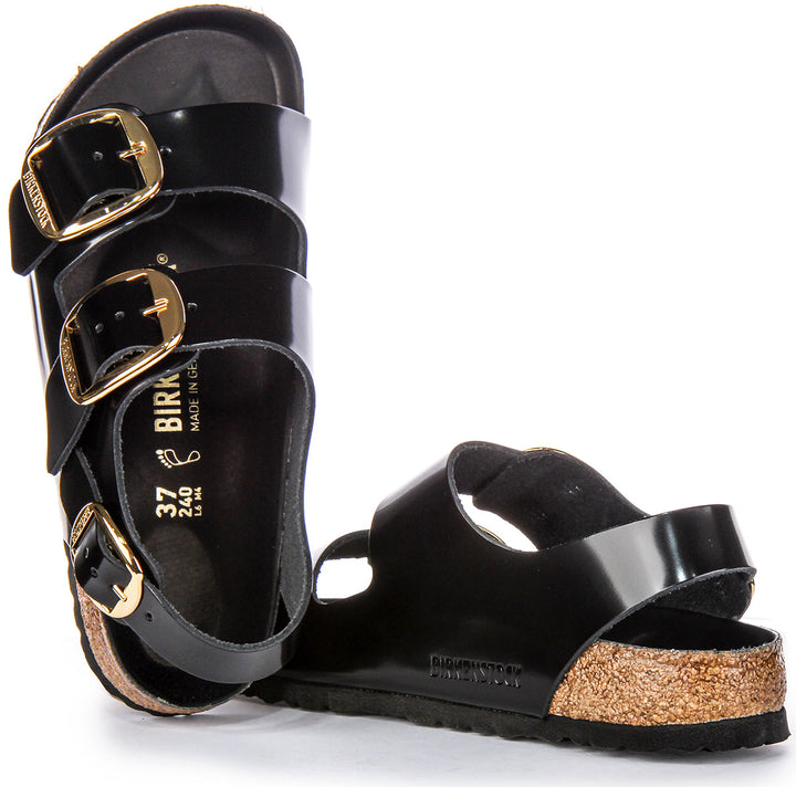 Sandalias Birkenstock Milano | cuero con acabado charol negro para mujer
