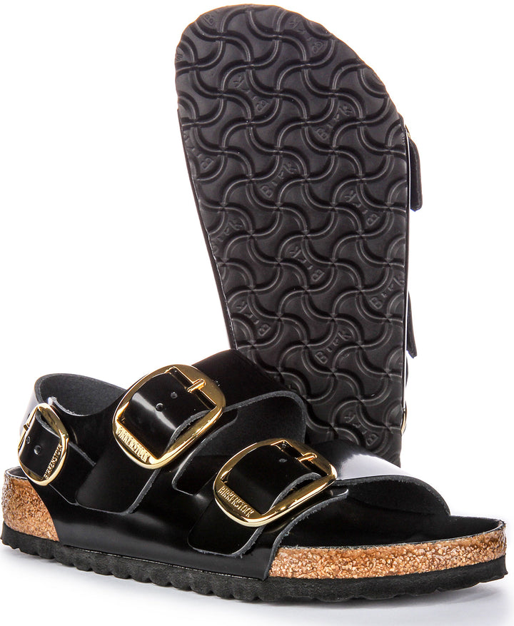 Sandalias Birkenstock Milano | cuero con acabado charol negro para mujer