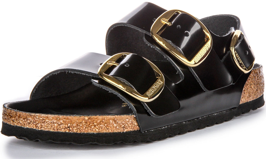 Sandalias Birkenstock Milano | cuero con acabado charol negro para mujer