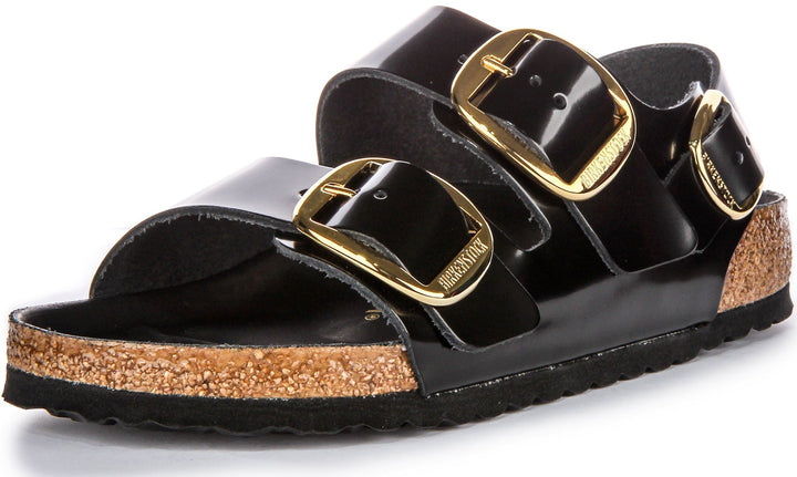 Sandalias Birkenstock Milano | cuero con acabado charol negro para mujer