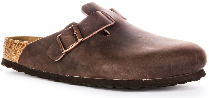 Sabots Birkenstock Boston | Cuir véritable marron pour hommes et femmes