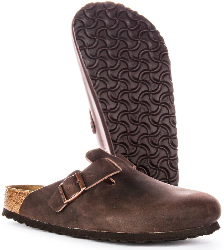 Sabots Birkenstock Boston | Cuir véritable marron pour hommes et femmes
