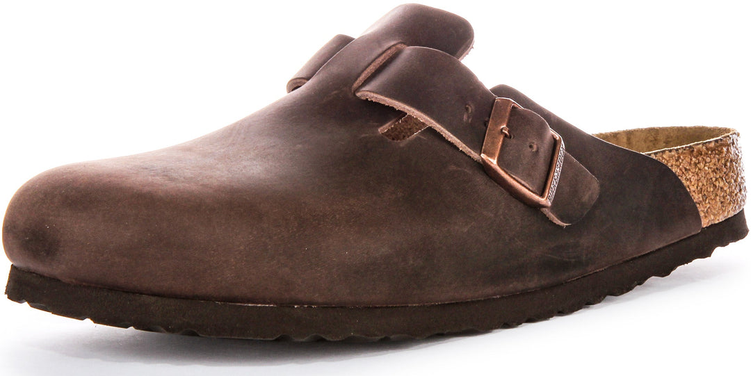 Sabots Birkenstock Boston | Cuir véritable marron pour hommes et femmes