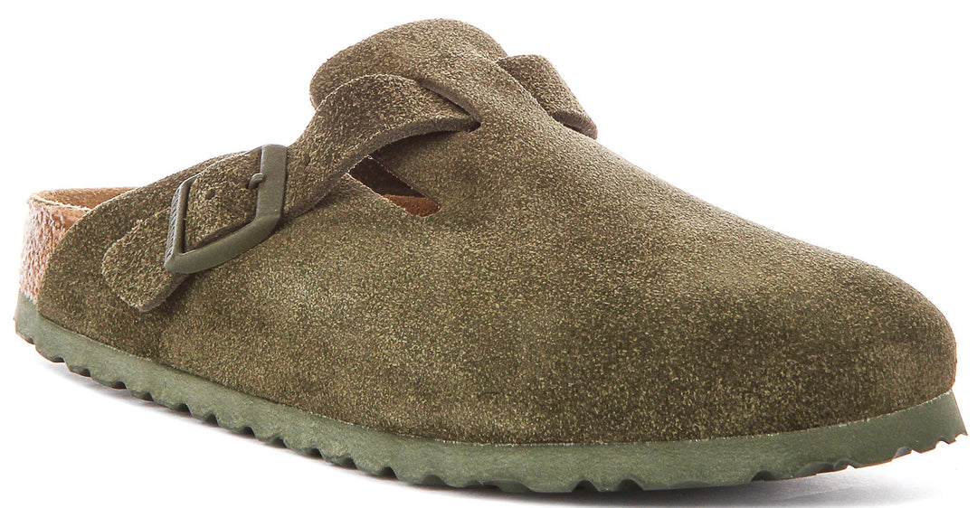 Zoccoli Birkenstock Boston | Birko-Flor verde scuro da uomo e donna - calzata stretta