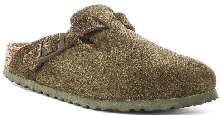 Zoccoli Birkenstock Boston | Birko-Flor verde scuro da uomo e donna - calzata stretta
