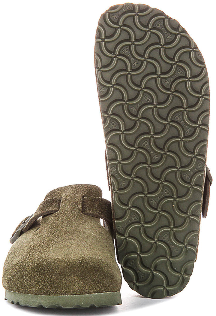 Zoccoli Birkenstock Boston | Birko-Flor verde scuro da uomo e donna - calzata stretta