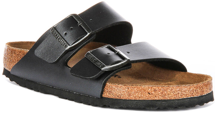 Sandales Birkenstock Arizona | Birko-Flor noir métallisé - finition métallisée pour femmes - largeur normale