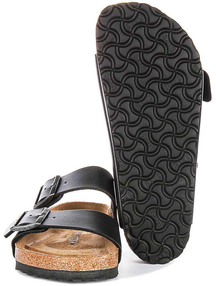 Sandales Birkenstock Arizona | Birko-Flor noir métallisé - finition métallisée pour femmes - largeur normale