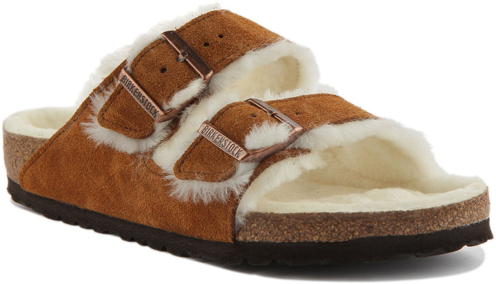 Sandales Birkenstock Arizona | cuir suédé vison doublé de peau lainée pour femmes