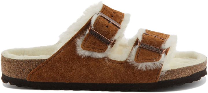 Sandales Birkenstock Arizona | cuir suédé vison doublé de peau lainée pour femmes
