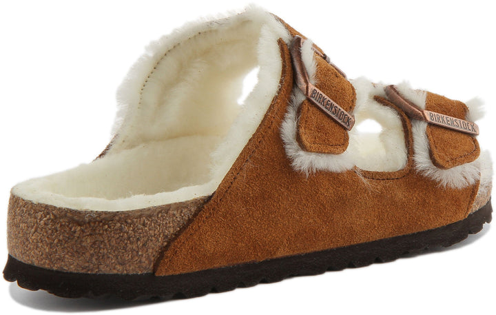 Sandales Birkenstock Arizona | cuir suédé vison doublé de peau lainée pour femmes