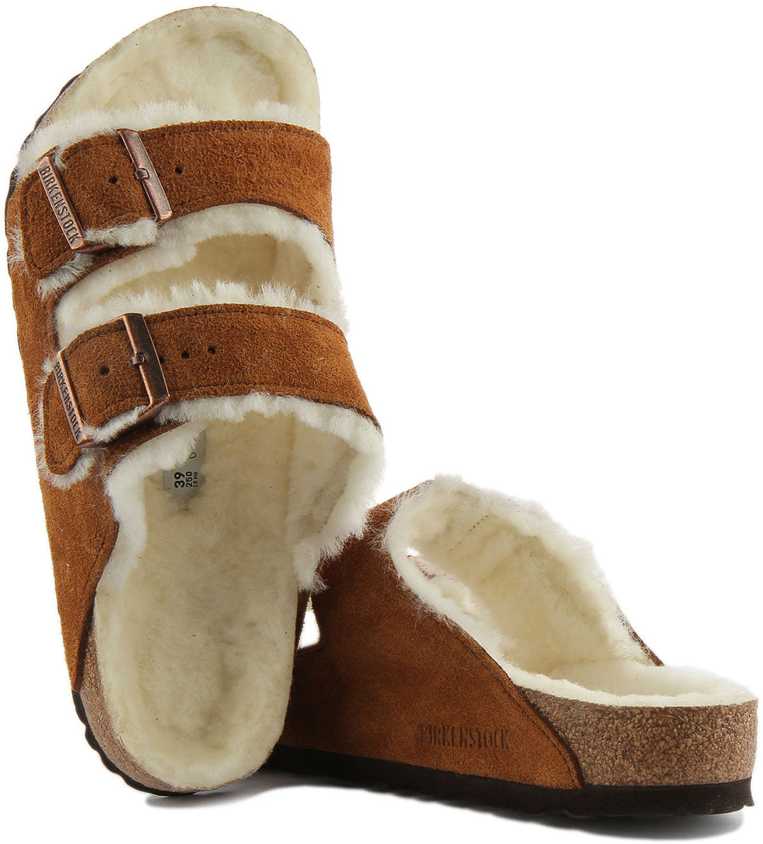 Sandales Birkenstock Arizona | cuir suédé vison doublé de peau lainée pour femmes