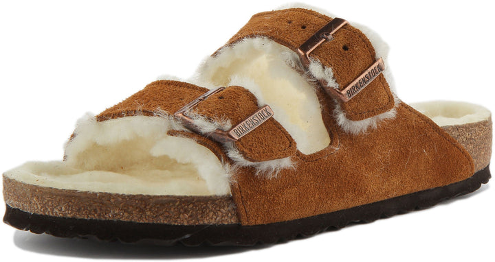 Sandales Birkenstock Arizona | cuir suédé vison doublé de peau lainée pour femmes