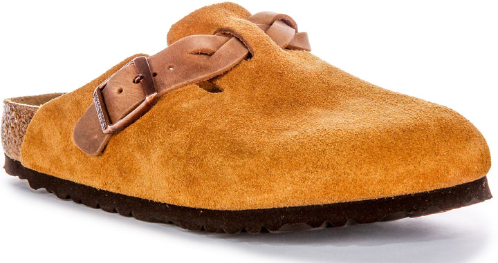 Sabots Birkenstock Boston | Cuir suédé vison - bride tressée pour femmes