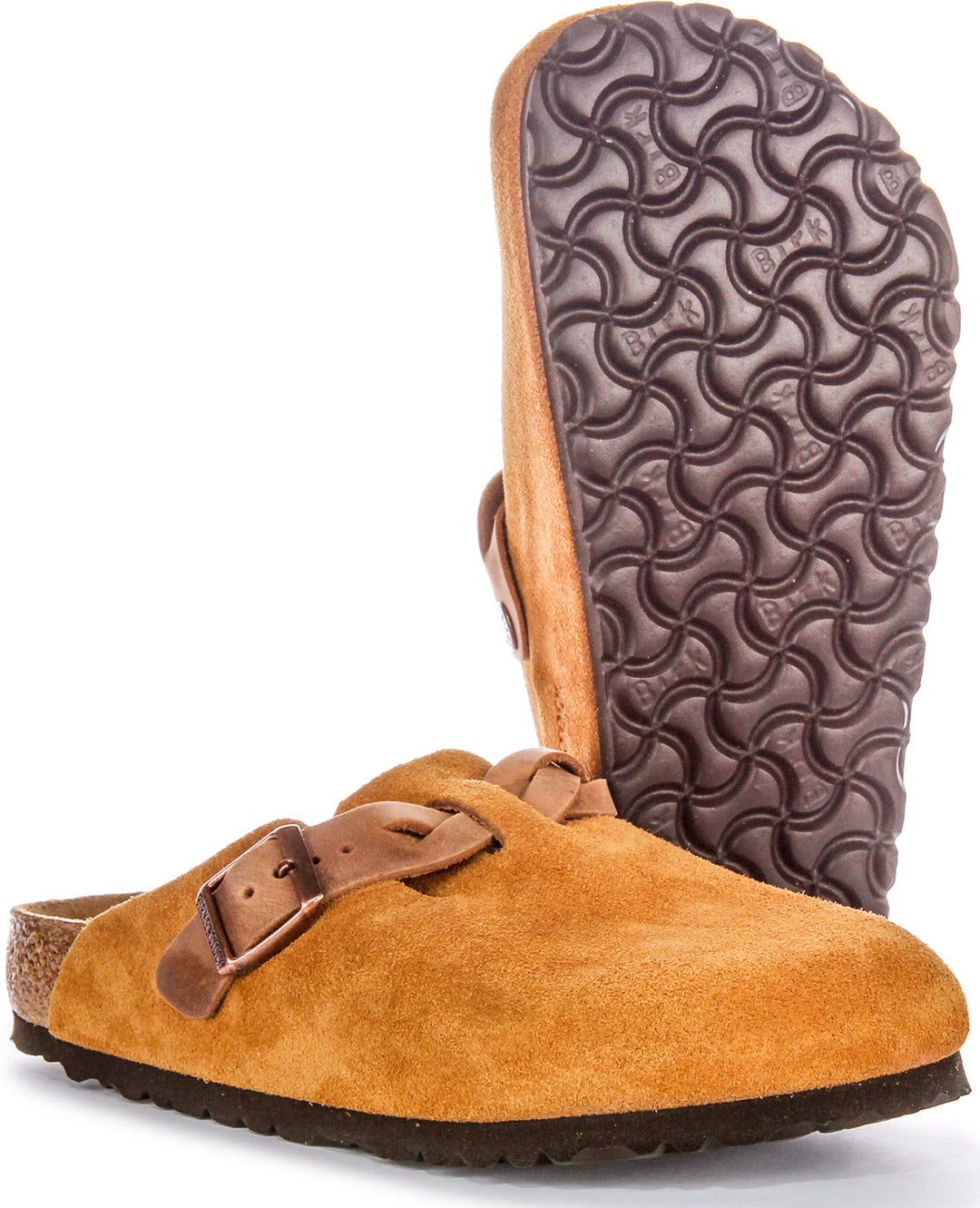 Sabots Birkenstock Boston | Cuir suédé vison - bride tressée pour femmes
