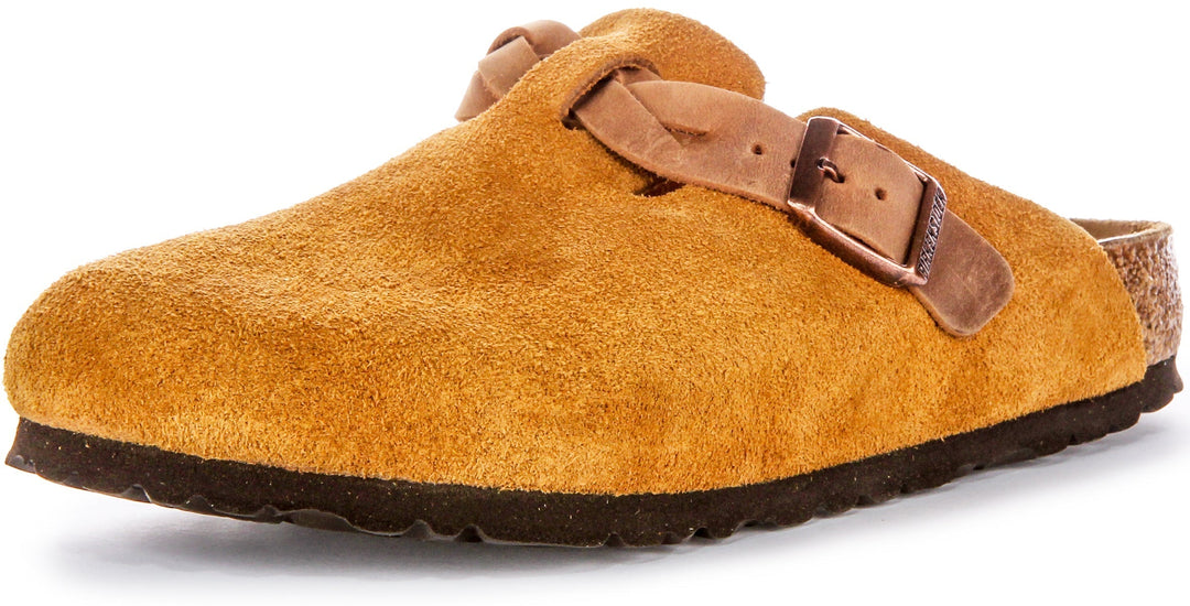 Sabots Birkenstock Boston | Cuir suédé vison - bride tressée pour femmes