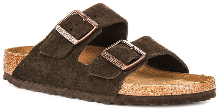 Sandales Birkenstock Arizona | en cuir suédé moka – semelle souple pour hommes et femmes – largeur étroite