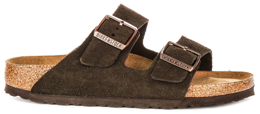 Sandales Birkenstock Arizona | en cuir suédé moka – semelle souple pour hommes et femmes – largeur étroite