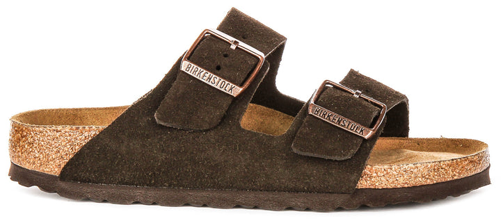 Sandales Birkenstock Arizona | en cuir suédé moka – semelle souple pour hommes et femmes – largeur étroite