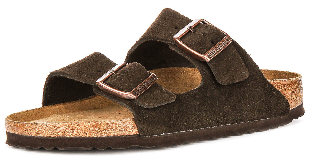 Sandales Birkenstock Arizona | en cuir suédé moka – semelle souple pour hommes et femmes – largeur étroite