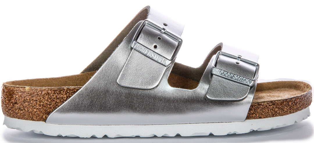 Sandalias Birkenstock Arizona | cuero auténtico plateado para mujer