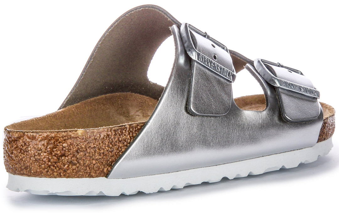 Sandalias Birkenstock Arizona | cuero auténtico plateado para mujer