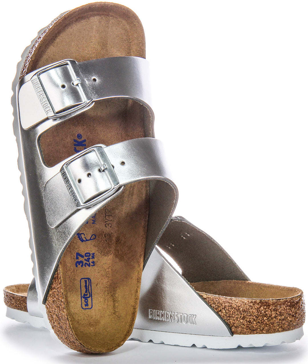 Sandalias Birkenstock Arizona | cuero auténtico plateado para mujer