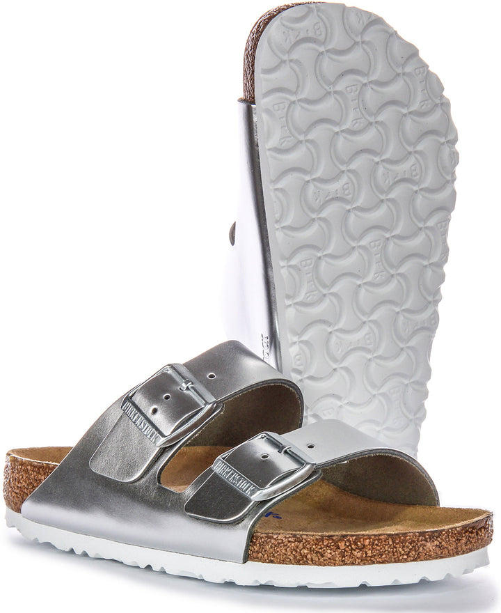 Sandalias Birkenstock Arizona | cuero auténtico plateado para mujer