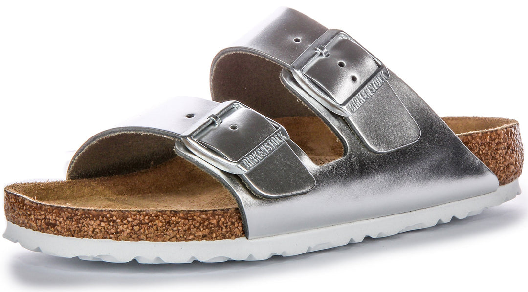 Sandalias Birkenstock Arizona | cuero auténtico plateado para mujer