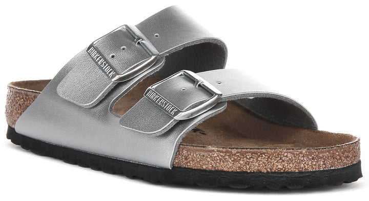 Sandalias Birkenstock Arizona | Birko-Flor plateado para mujeres - horma regular