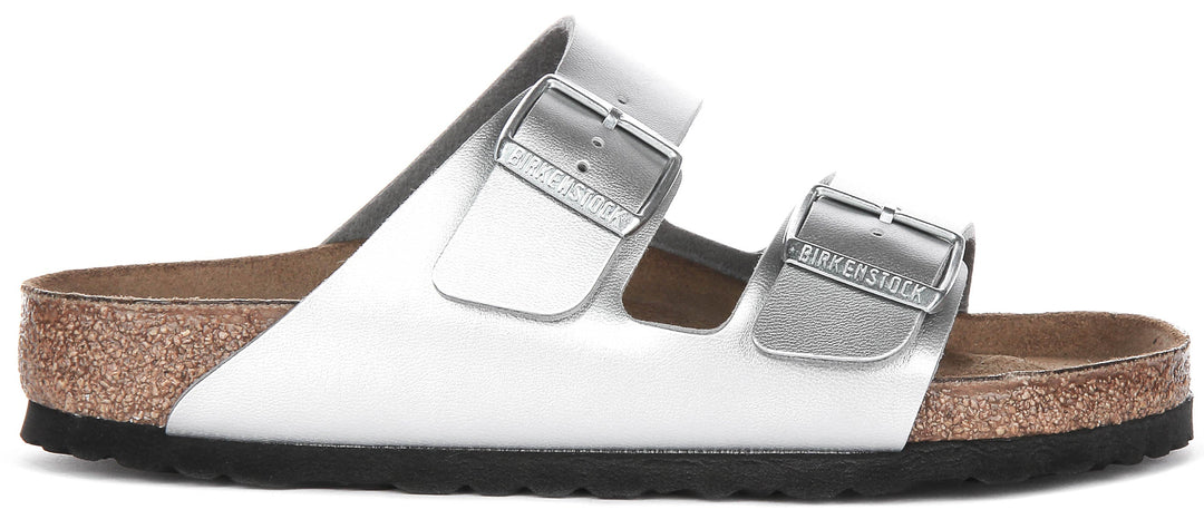 Sandalias Birkenstock Arizona | Birko-Flor plateado para mujeres - horma regular