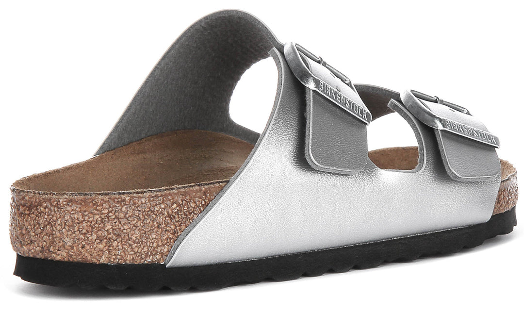 Sandalias Birkenstock Arizona | Birko-Flor plateado para mujeres - horma regular
