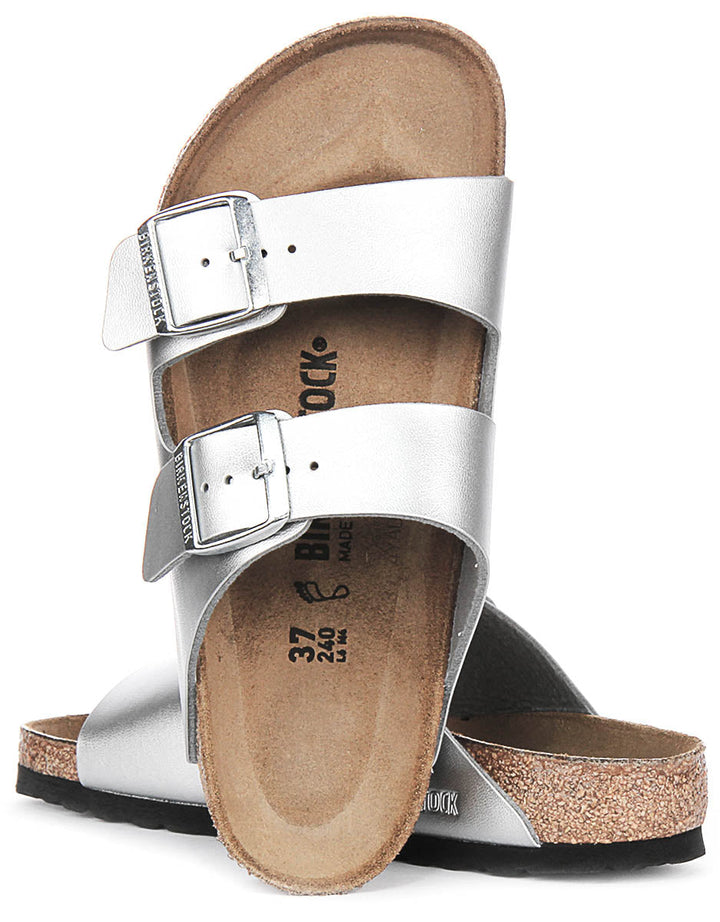 Sandalias Birkenstock Arizona | Birko-Flor plateado para mujeres - horma regular