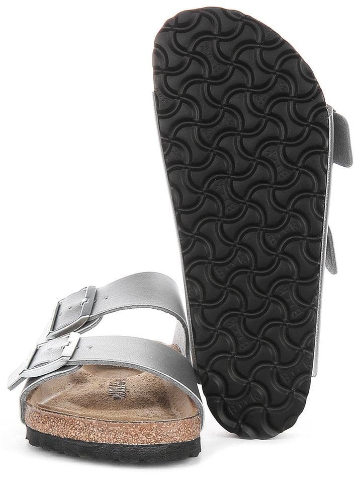 Sandalias Birkenstock Arizona | Birko-Flor plateado para mujeres - horma regular