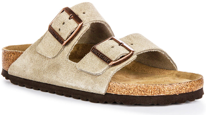 Sandales Birkenstock Arizona | cuir suédé taupe - semelle intérieure souple pour femmes - largeur étroite