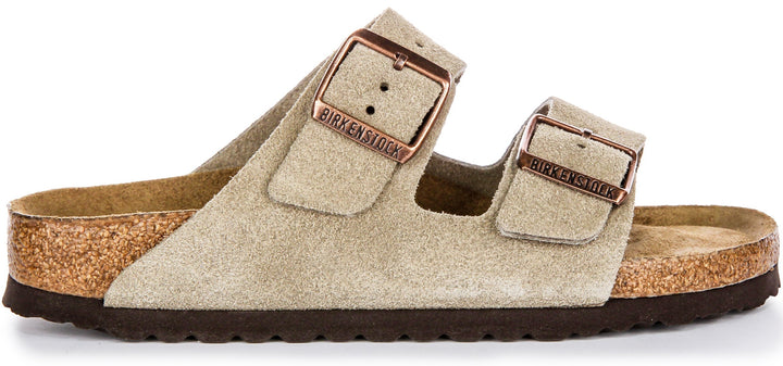 Sandales Birkenstock Arizona | cuir suédé taupe - semelle intérieure souple pour femmes - largeur étroite