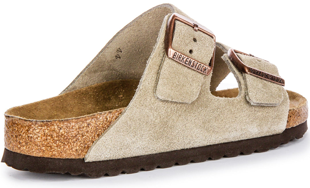Sandales Birkenstock Arizona | cuir suédé taupe - semelle intérieure souple pour femmes - largeur étroite