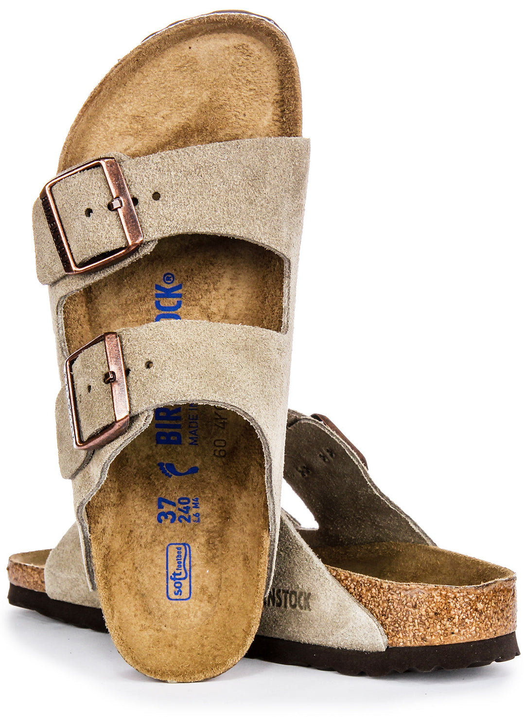 Sandales Birkenstock Arizona | cuir suédé taupe - semelle intérieure souple pour femmes - largeur étroite