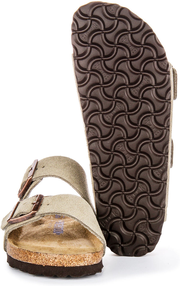 Sandales Birkenstock Arizona | cuir suédé taupe - semelle intérieure souple pour femmes - largeur étroite