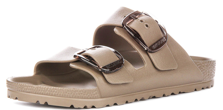 Sandales Birkenstock Arizona | taupe en EVA – grosse boucle pour femmes – largeur étroite