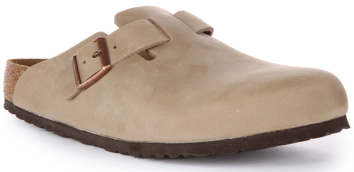 Sabots Birkenstock Boston | Cuir véritable tabac pour femme