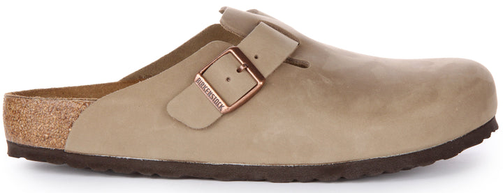 Sabots Birkenstock Boston | Cuir véritable tabac pour femme